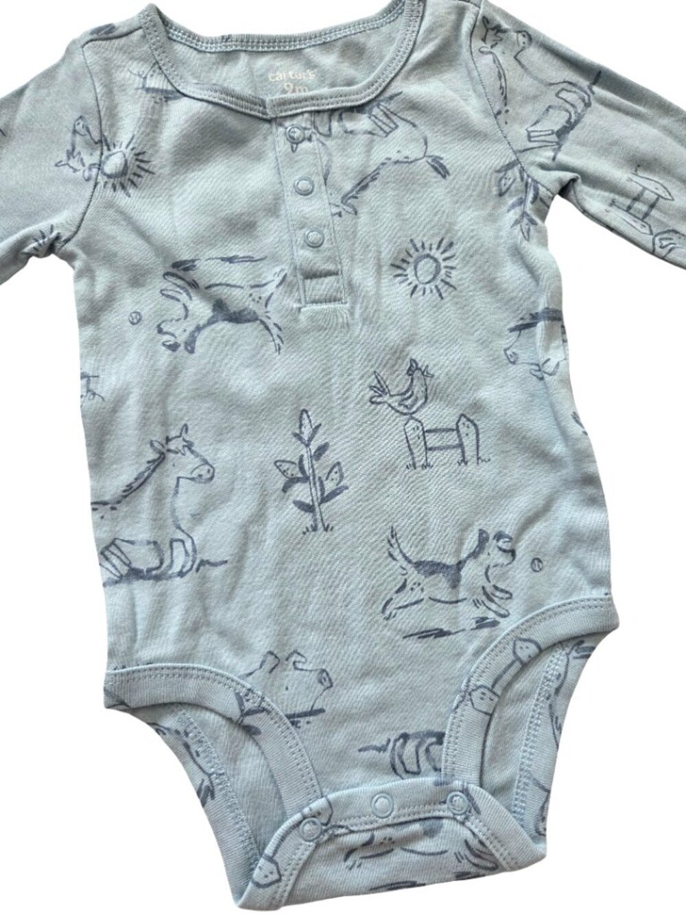 Carter’s Baby Bodysuit 9M Blue Woodland Animal Long Sleeve Cozy NWT